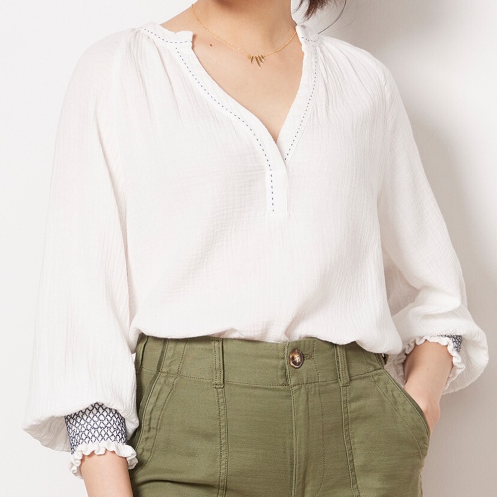 Evereve Mariah Gauze Top White Size Medium NWOT